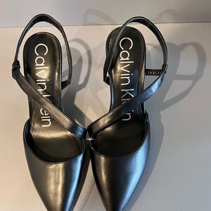 Calvin Klein Black Pointed Toe Slingback Heels | Classic Work & Evening Pump